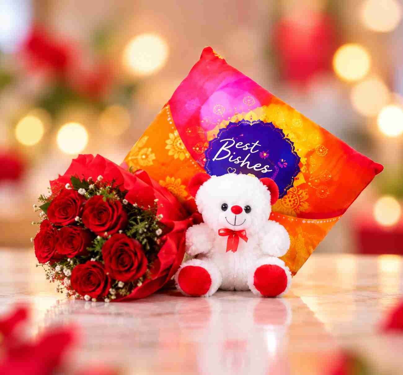 Cadbury Celebrations with Red Roses Bouquet & Teddy Bear