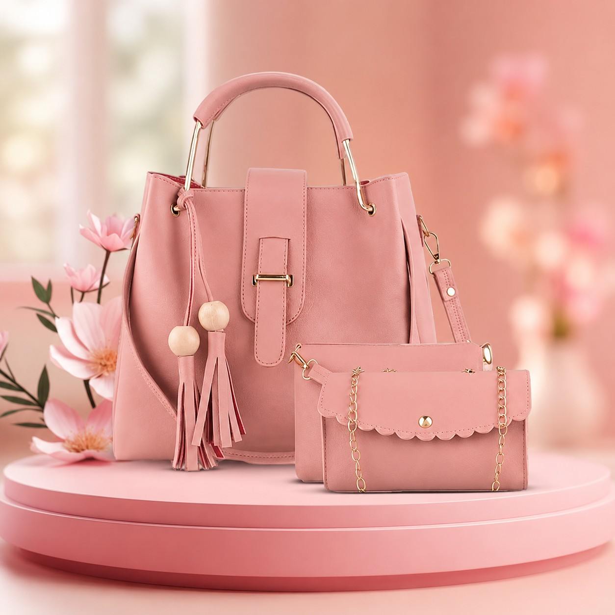 Stylish Ladies Pink Handbag Combo