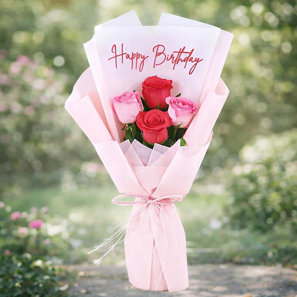 Birthday Pink & Red Rose Bouquet