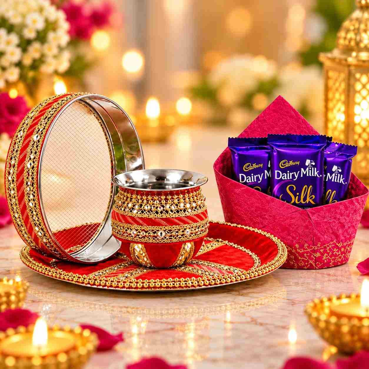 Karwa Chauth Special Pooja Thali with Dairy Milk Silk Chocolates