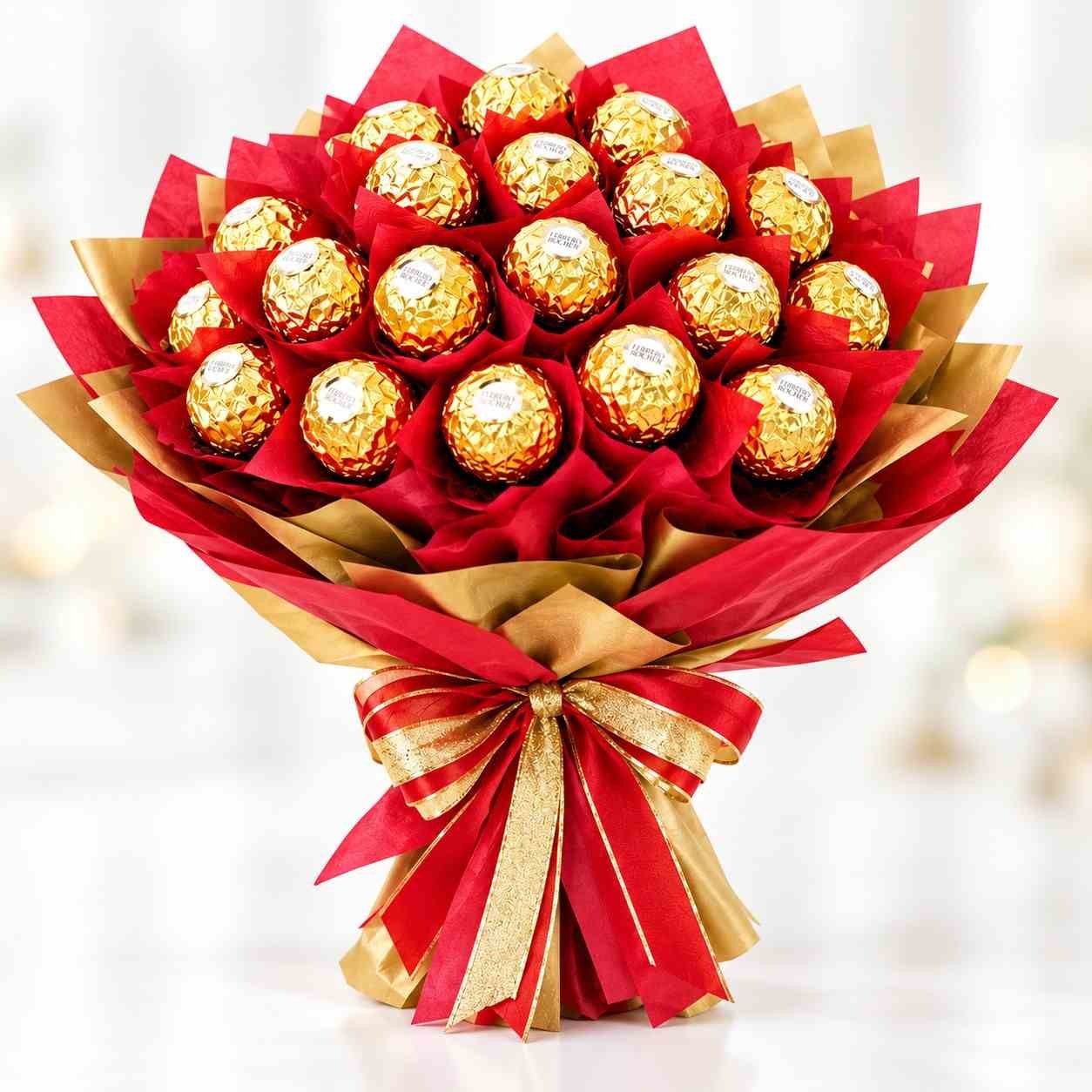Ferrero Rocher Chocolate Bouquet – Red & Gold 