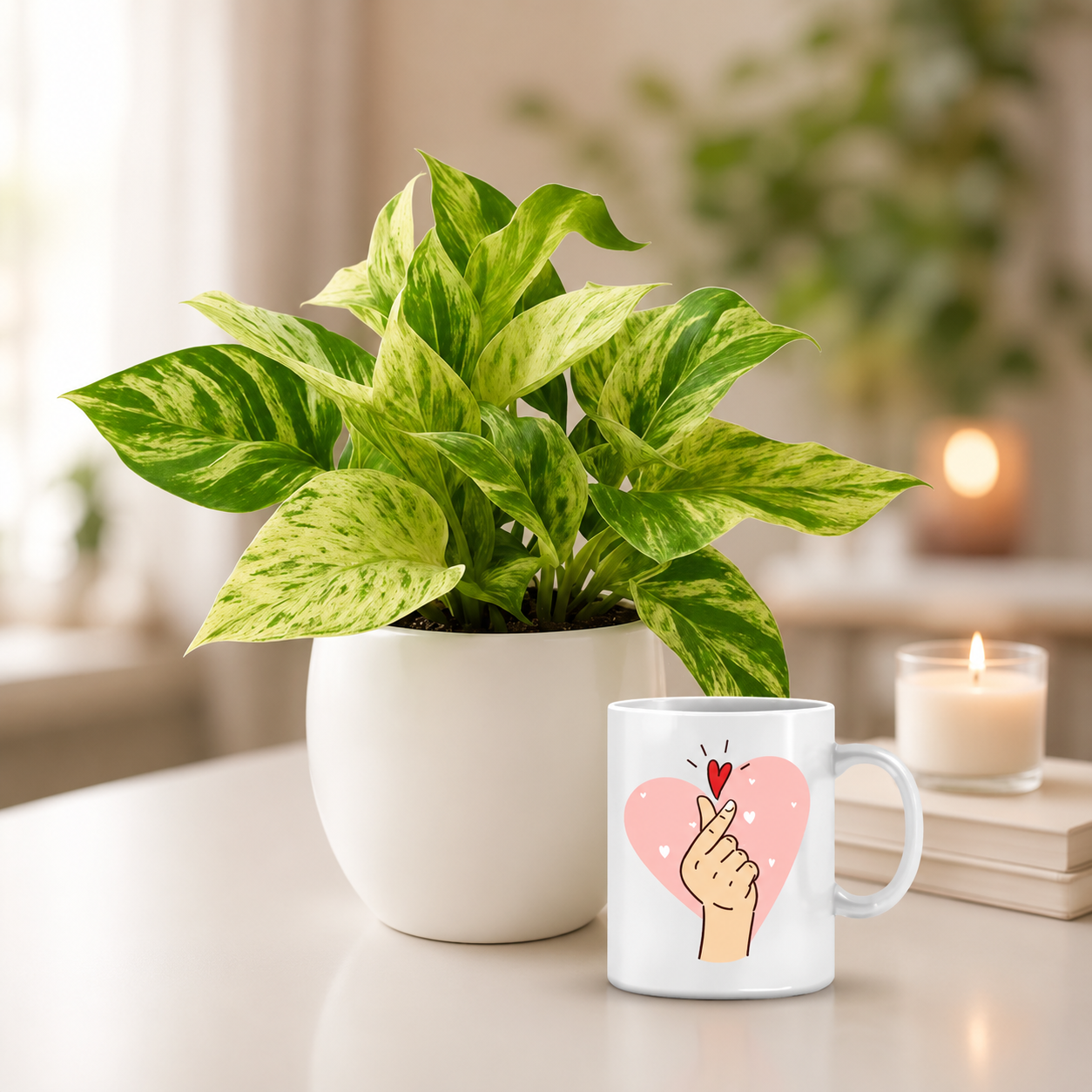 Marble Money Plant & Love Mug Gift Combo