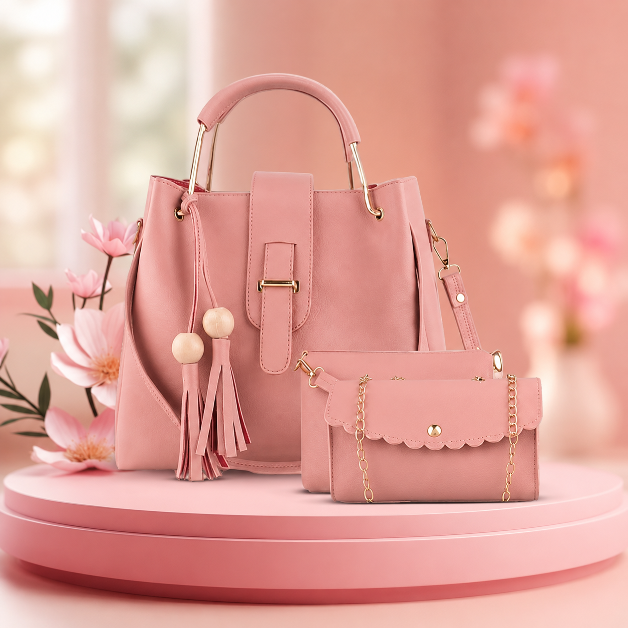 Stylish Ladies Pink Handbag Combo