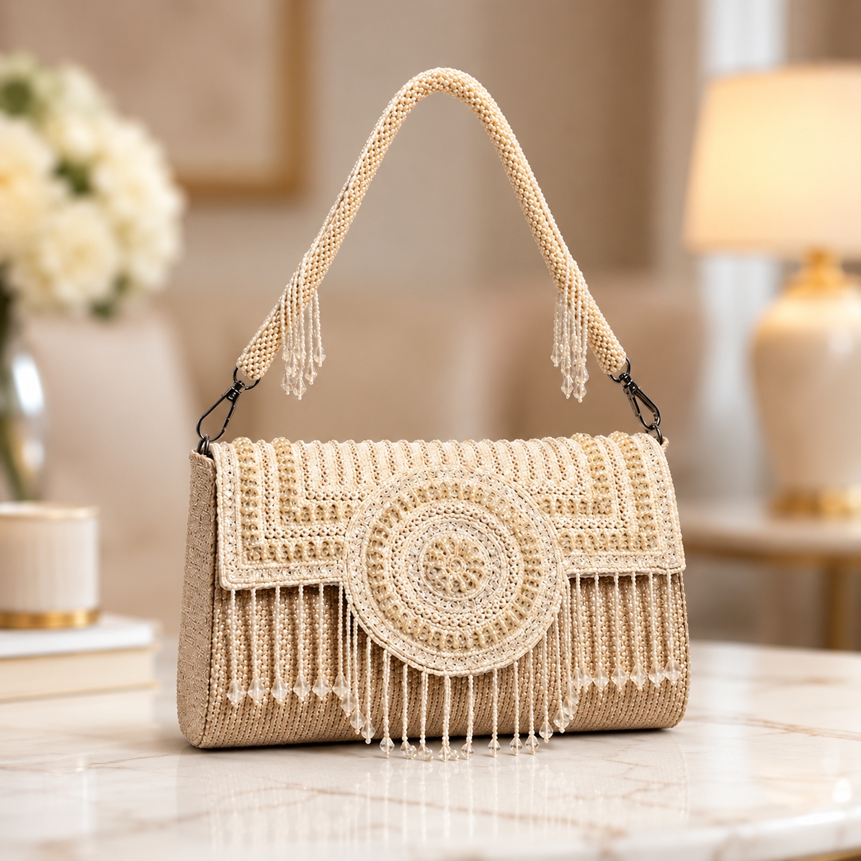 Pearl Embellished Handcrafted Shoulder Bag